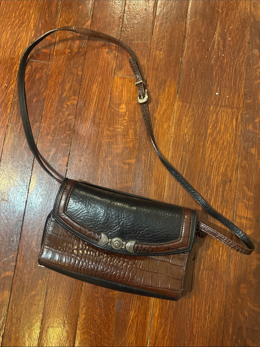 Brighton Two-Tone Brown Leather Crossbody Bag